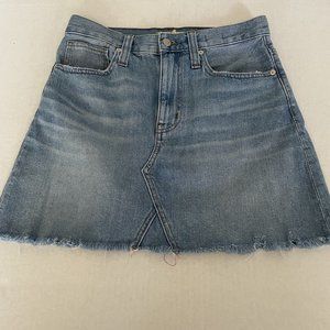 Madewell Size 27 High Rise Rigid Denim A-Line Frayed Mini Skirt Medium Wash